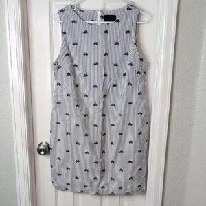 Cynthia Rowley Striped Mini Dress Scalloped Hem Embroidered Bicycles